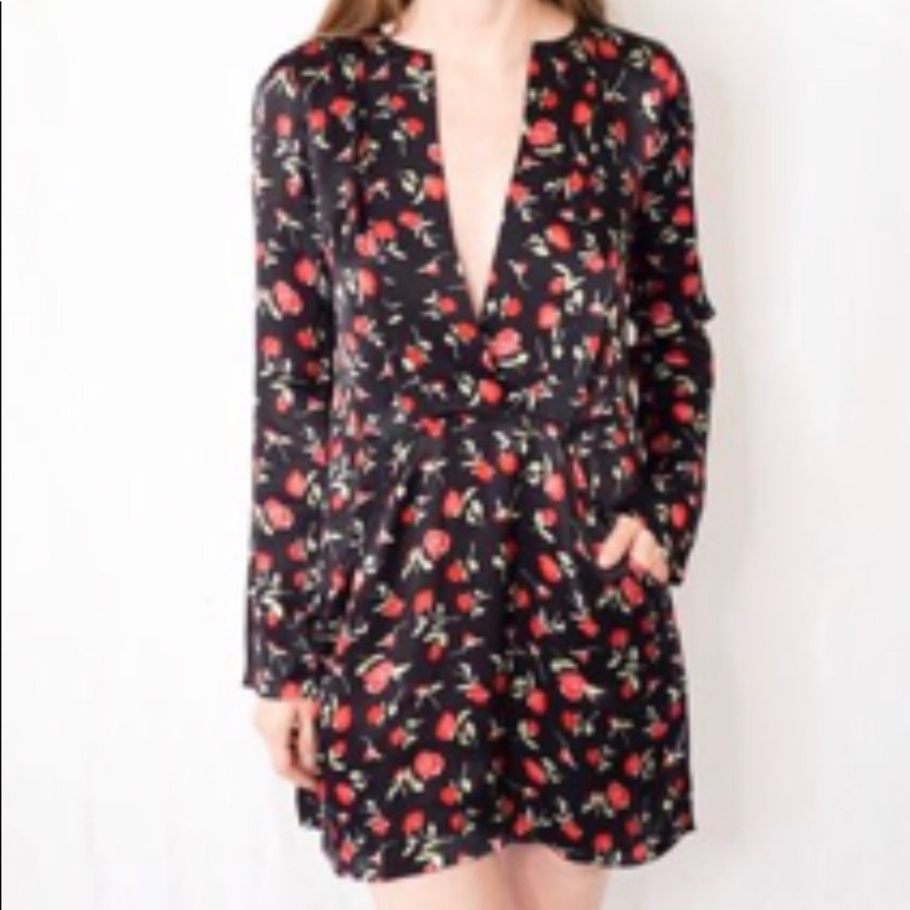 Reformation Rare Roses V Neck Mini Dress 2 XS 0896